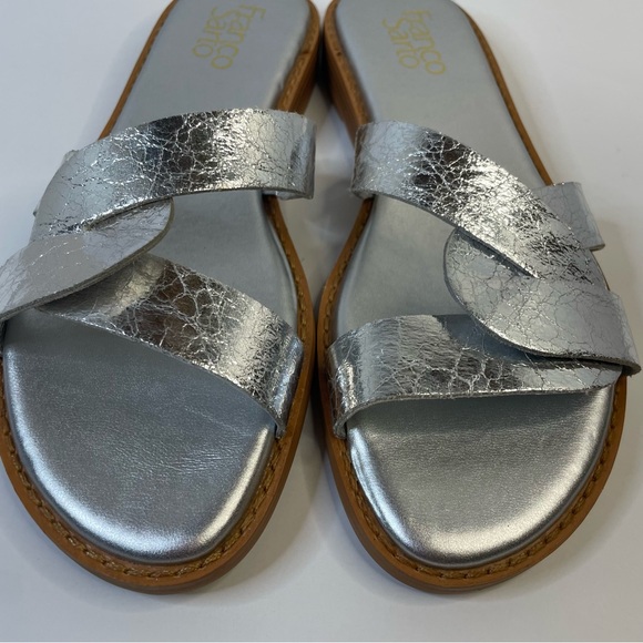 Franco Sarto Women Silver Metallic Goring Cushioned Geras Open Toes Slip On 6M - Picture 1 of 8